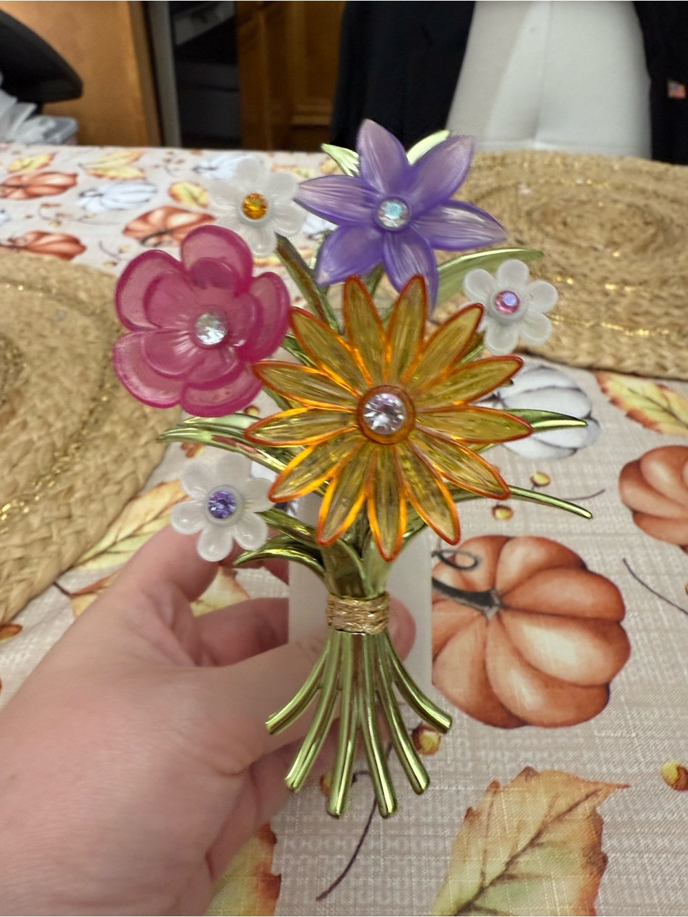 Bed Bath & Beyond Multicolor Floral Bouquet Pin with Crystal Centers